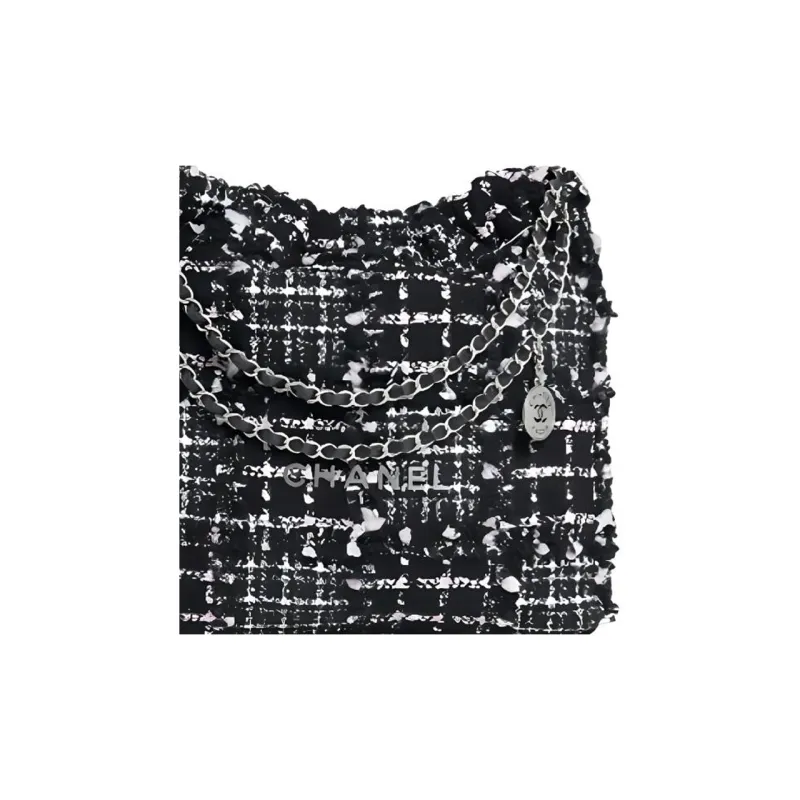 CHANEL 22Bag Soft Woolen Handbag, Shoulder Bag Medium Size Women's Black & Multicolor-3