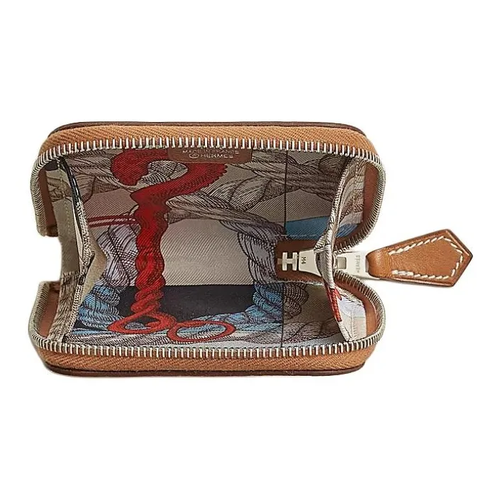 HERMES Silk'In Evercolor Leather Coin Purse Women's Brown-1
