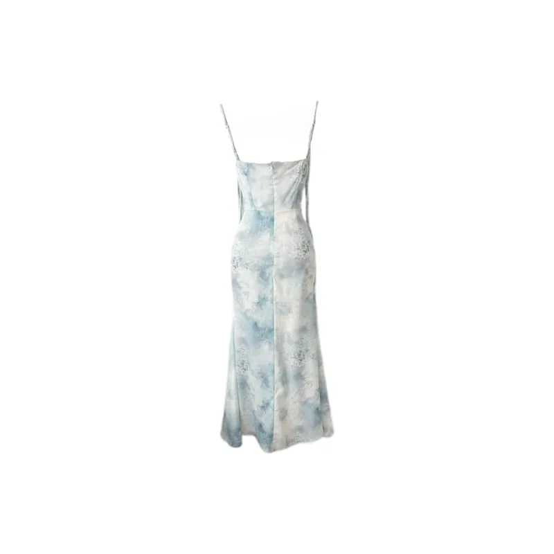 Udon House Slip Dress Women's Blue Green-1