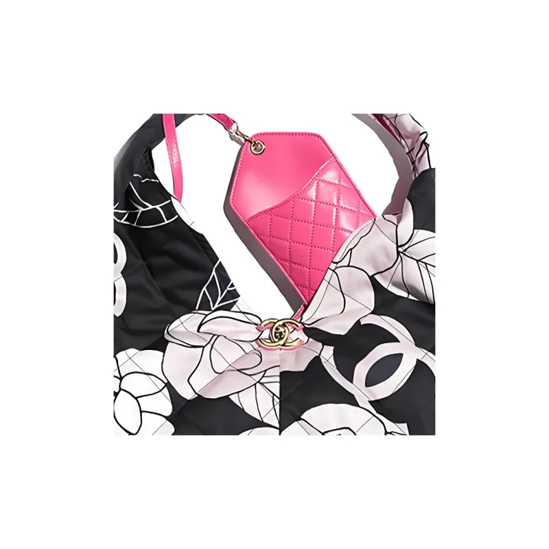 CHANEL Canvas With Calfskin HOBO Shoulder Bag Trumpets Women's White/Black/Pink Color-4