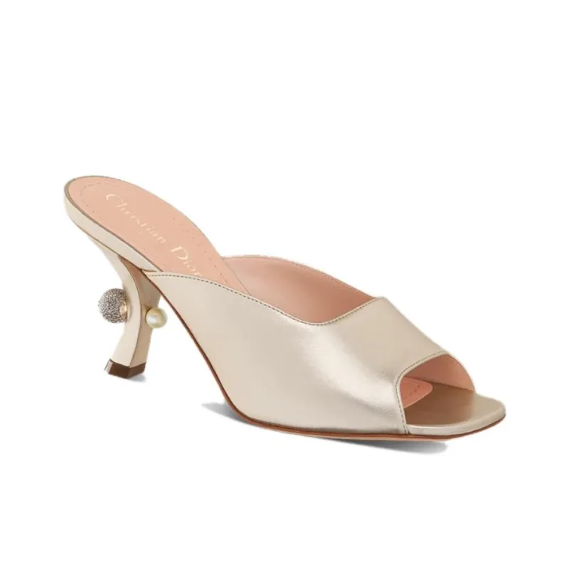 DIOR Tribales Slide Slippers 8cm Women's Gold-2