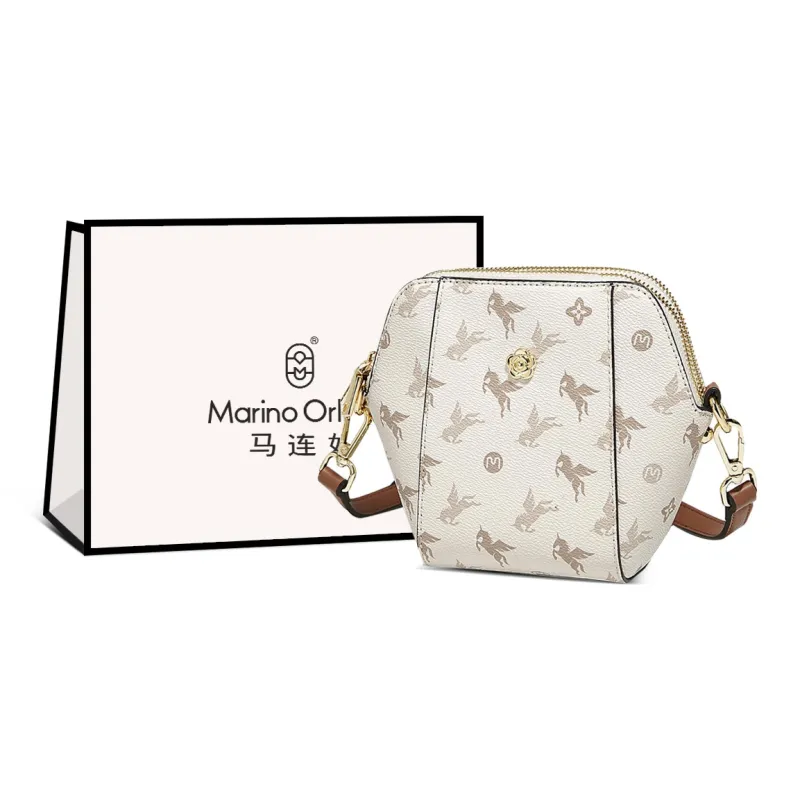 Marino Orlandi Synthetic Leather Small Square Bag, Crossbody Bag, Shoulder Bag Regular Women's Coffee/Ecru-4