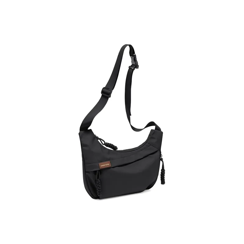 MAKEUP KITTEN Nylon Fabric With Synthetic Leather Crossbody Bag Shoulder Bag Regular Unisex Black/Khaki-1