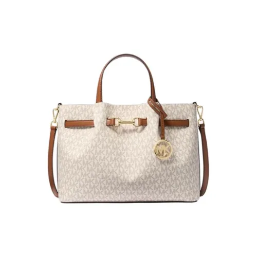 MICHAEL KORS Cow Leather One Shoulder Handbag Medium Size Women's Vanilla White & Acorn Brown