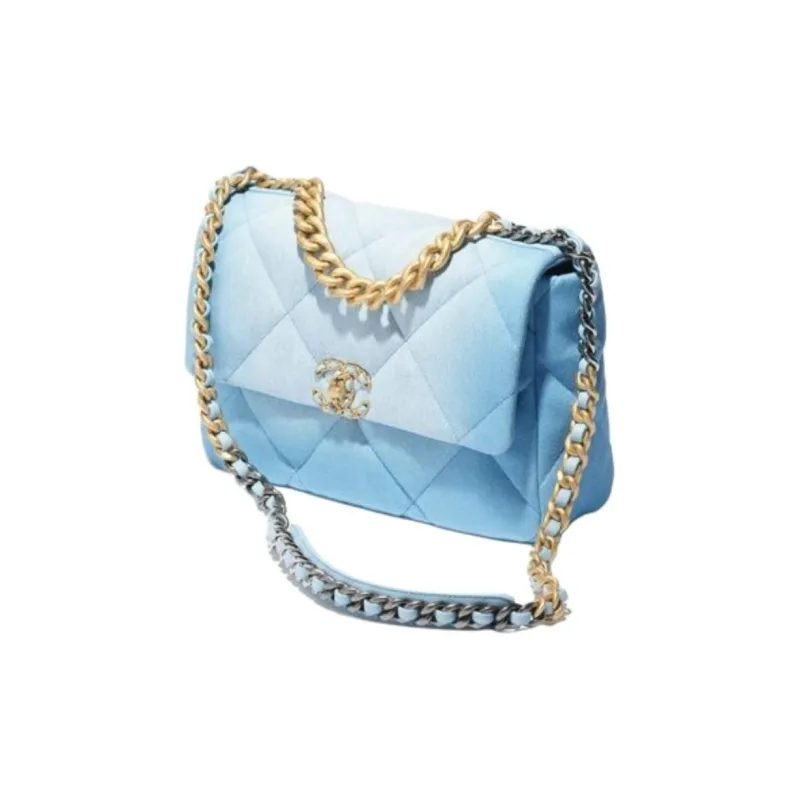 CHANEL 19Bag Denim Fabric Crossbody Bags Tubas Women's Blue & Light Blue-2