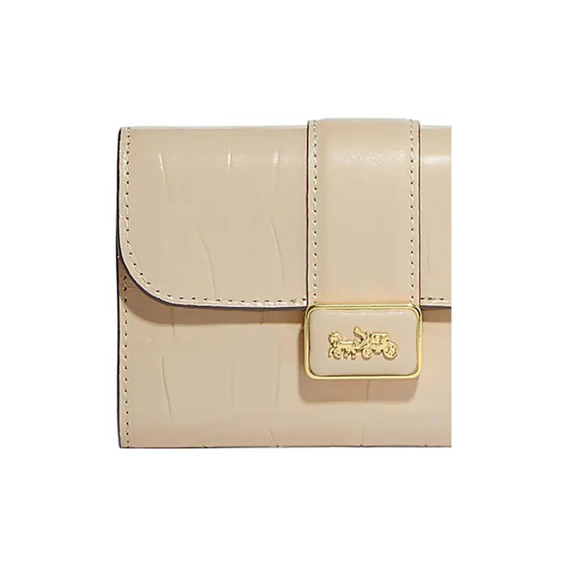 COACH Grace Crocodile Embossed Leather With Smooth Leather Clutches Wallets Medium Size Women's Ivory White-3