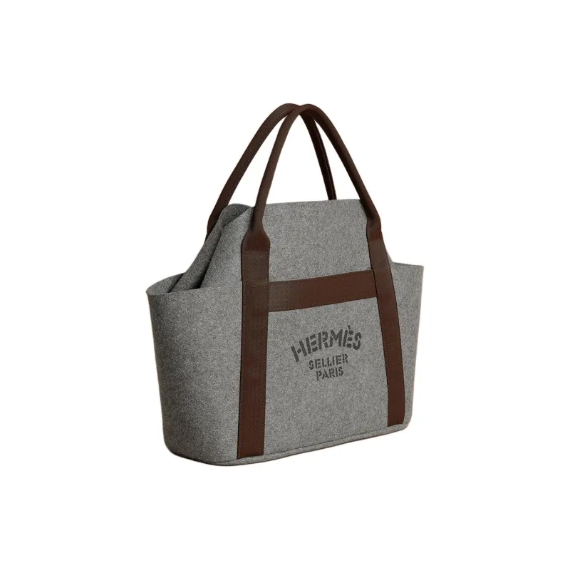 HERMES Groom Wool Handbag Women's Stainless Steel-1