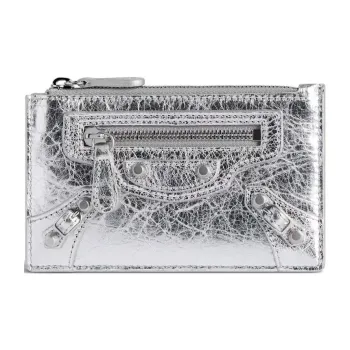 Balenciaga Lambskin Card Holder Women's Silver