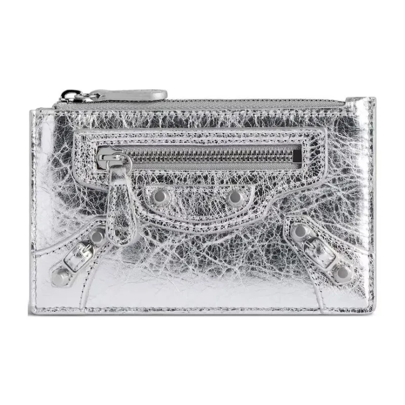 Balenciaga Lambskin Card Holder Women's Silver-0