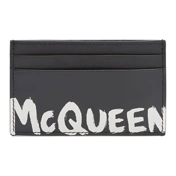 Alexander McQueen Graffiti Cow Leather Card Holder Card Holder Men's Black-0