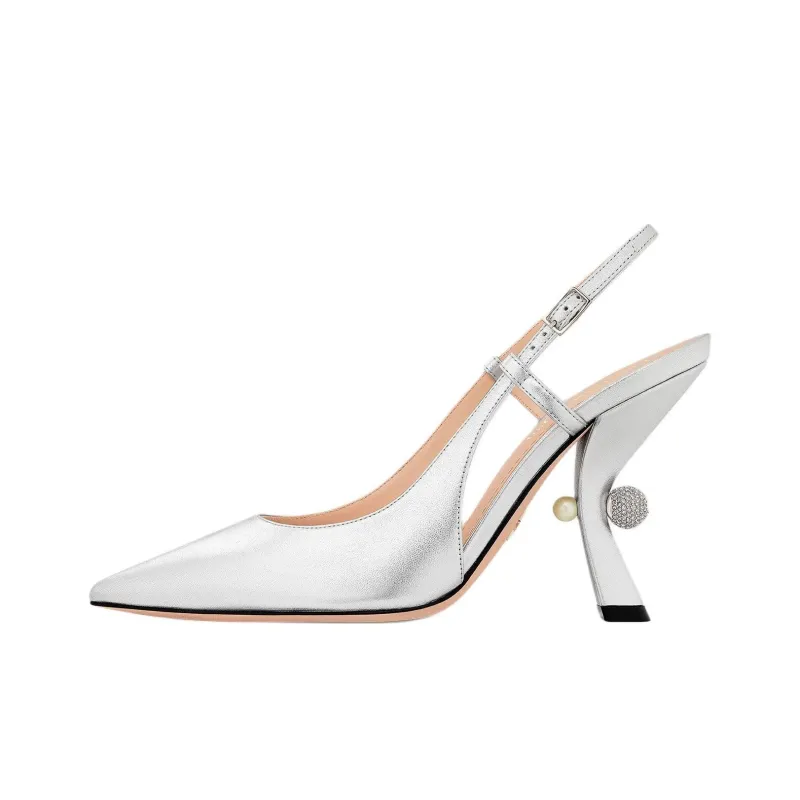 DIOR Tribales Irregular Heel High Heels 10cm Women's Silver-0