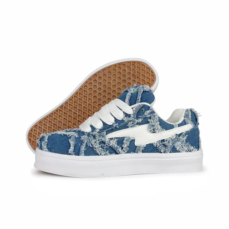 Rongchuan Anti-Slip And Wear-Resistant Lightweight Balance Low-Top Skateboard Shoes Unisex Blue Denim-4