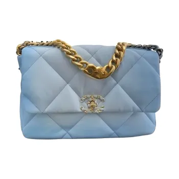 CHANEL 19Bag Denim Handbag Shoulder Bag Crossbody Bag Large Size Women's Blue & Light Blue
