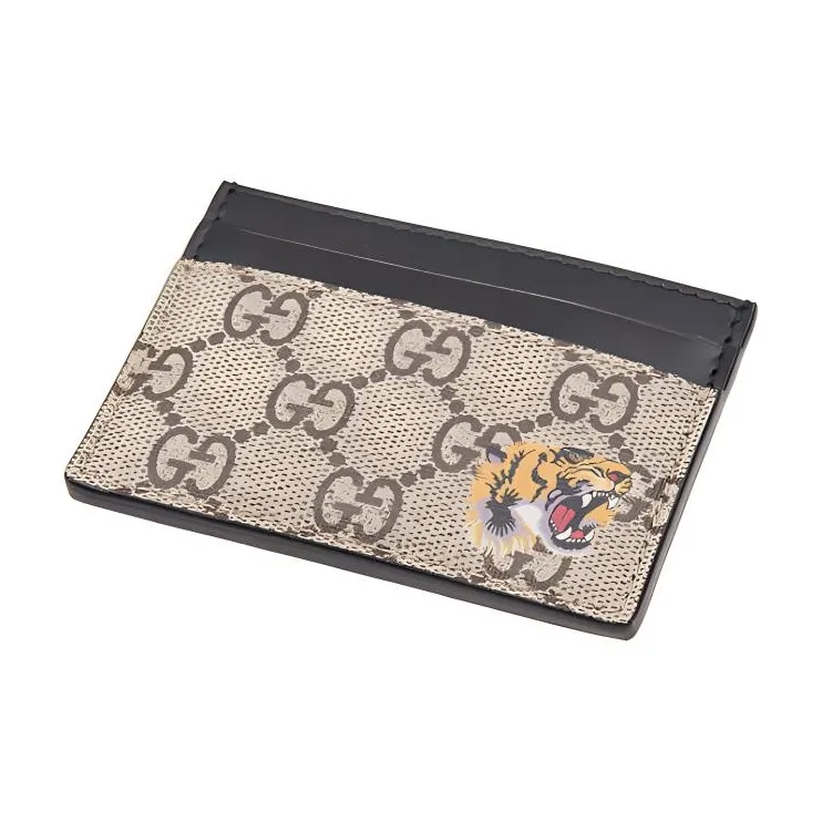 GUCCI Canvas With Leather Card Clip Card Holder Men's Ebony/Black-2