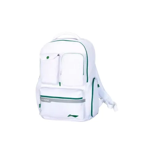 LiNing Badminton Racket Bags 2 Handfuls Backpack White Green Unisex Independent Shoe Compartment