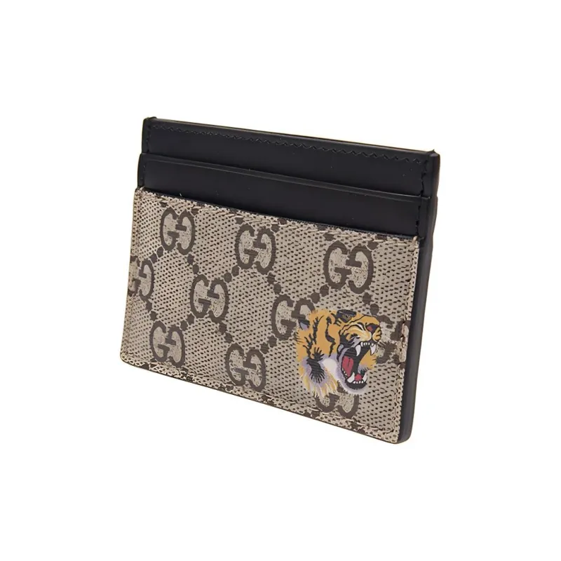 GUCCI Canvas With Leather Card Clip Card Holder Men's Ebony/Black-1