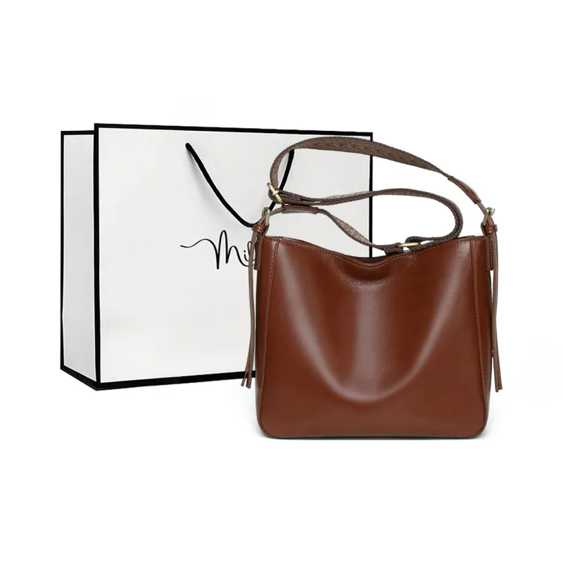 MILLIE'S Cow Leather Shoulder Bag Crossbody Bag Bucket Bag Regular Women's Dark Brown-0
