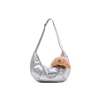 Champion Fabric Croissant Bag Shoulder Bag Medium Size Women's Black/Silver/Pink