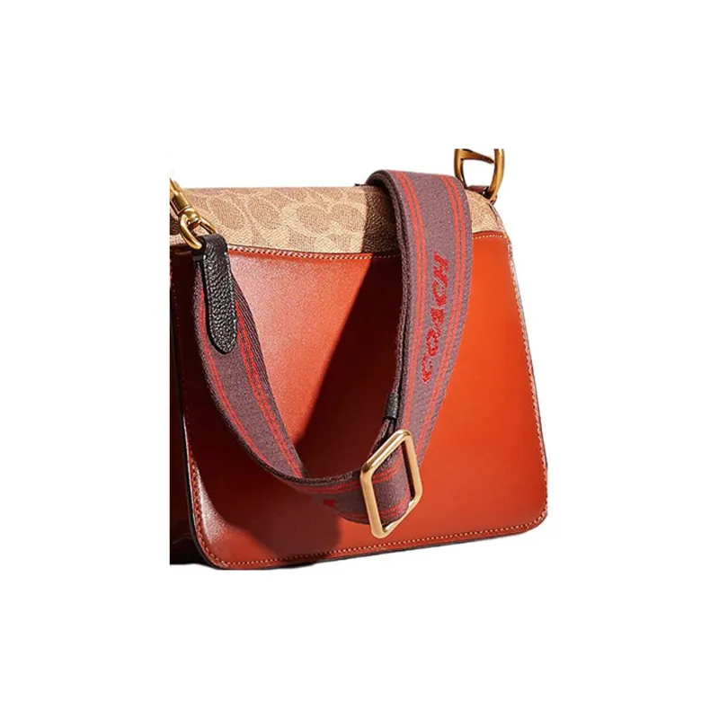 COACH Beat Canvas With Leather Saddle Bag, Portable Crossbody Bag, Shoulder Bag Medium Size Women's-4