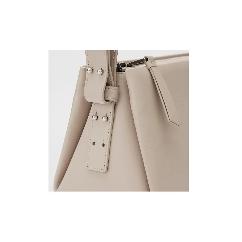 YUMCHIC Cow Leather Handbag Shoulder Bag Medium Size Women's Milk Tea Beige/Latte/Classic Black-3