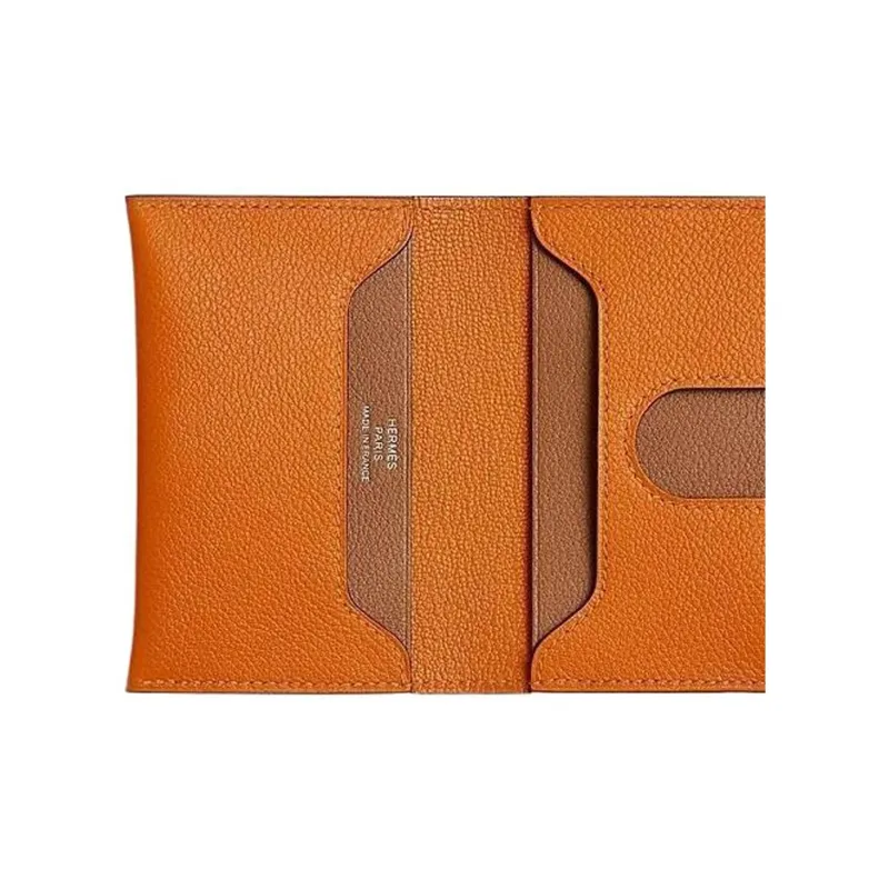 HERMES Evercolor Calfskin Card Holder Regular Unisex Orange-3