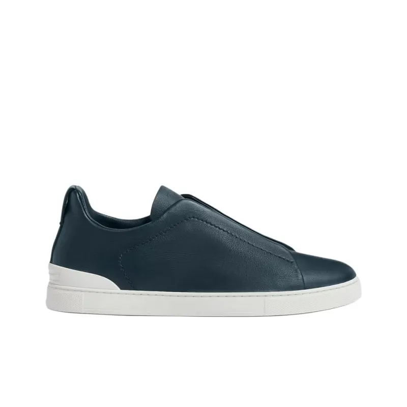 Zegna Triple Stitch Low Top Skateboard Shoes Men's Blue-1