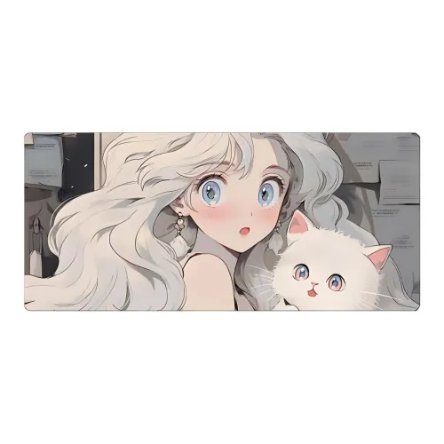 Beams Mouse Pad Jinx Extra Large Anime Urban Chic Style Girl With Cat Computer Keyboard Mat Esports Gaming Desk Pad