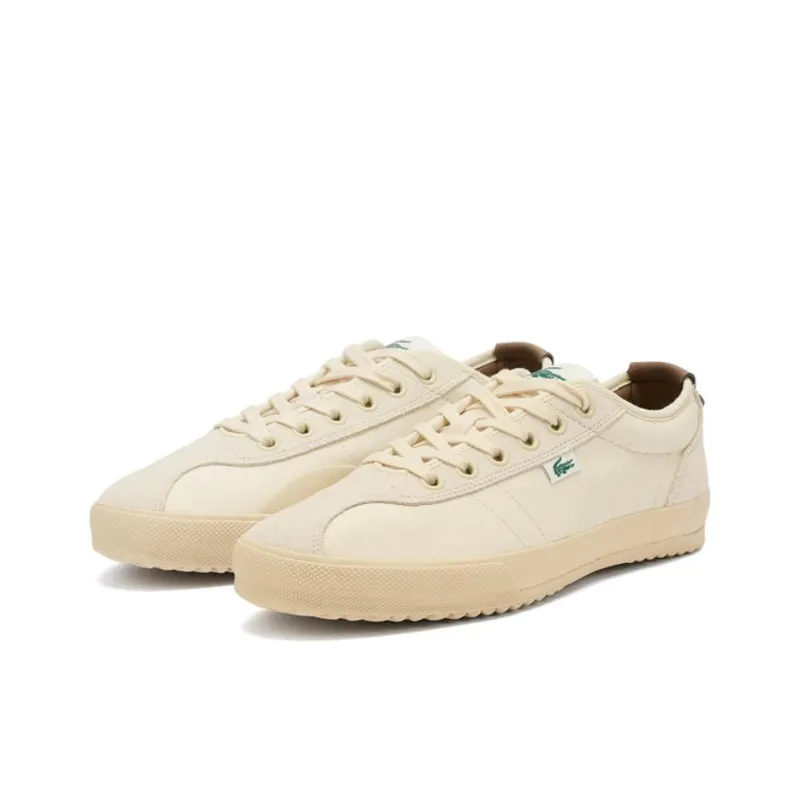 LACOSTE Anti-Slip Wear-Resistant Low-Top Canvas Shoes Men's Beige Brown-1