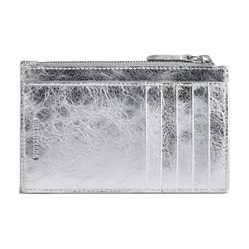 Balenciaga Lambskin Card Holder Women's Silver-1