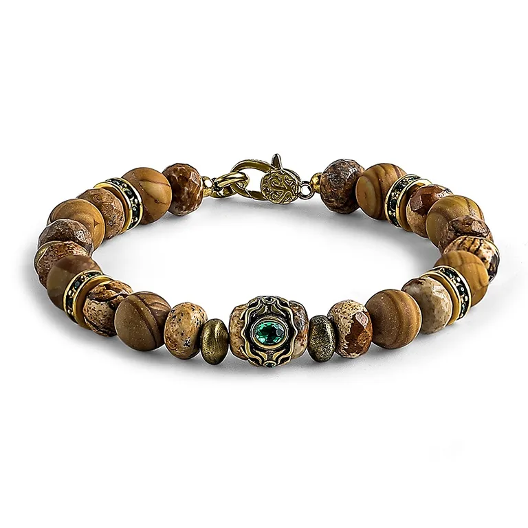 Cuud Wood Grain Stone Bracelets Men's-0