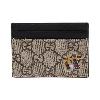 GUCCI Canvas With Leather Card Clip Card Holder Men's Ebony/Black