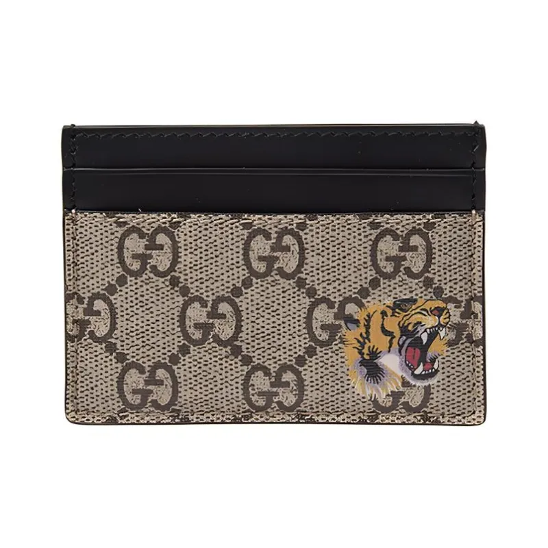 GUCCI Canvas With Leather Card Clip Card Holder Men's Ebony/Black-0