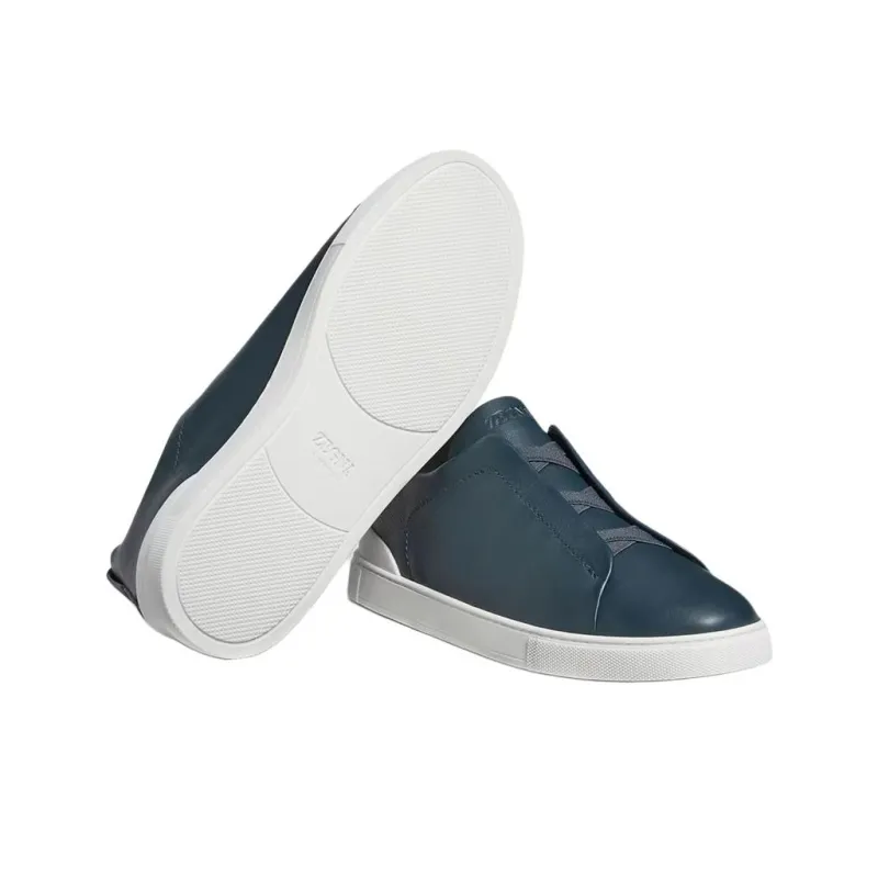 Zegna Triple Stitch Low Top Skateboard Shoes Men's Blue-4