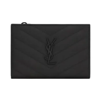 SAINT LAURENT YSL Monogram Quilting Leather Wallet Women's Black