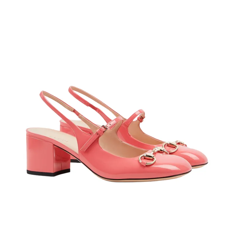 GUCCI Horsebit Chunky Heel High Heels 5cm Women's Pink-2