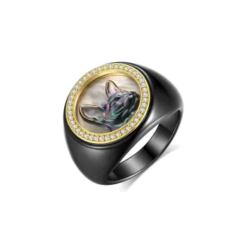 M`GARDEN 925 Sterling Silver Ceramic Ring Sphinx Unisex