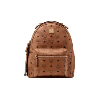 MCM Stark Visetos Artificial Leather Backpack Unisex Brown Cognac Multicolor