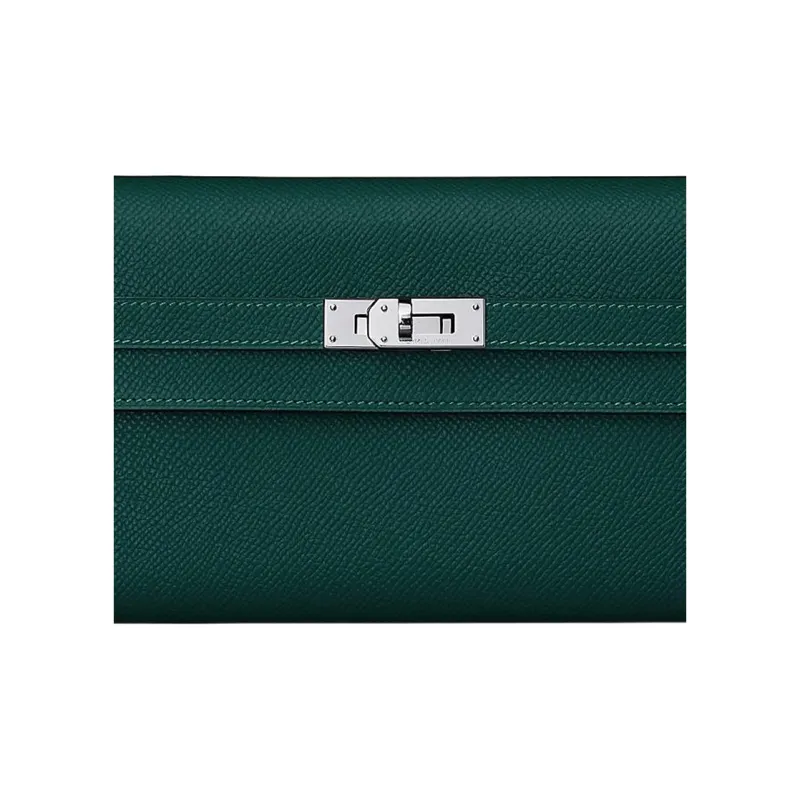 HERMES Epsom Calfskin Wallet Women's 6O Vert Cypres Cypress Green/Pine Green-2