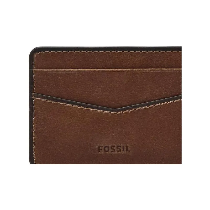 FOSSIL Leather Card Holder Regular Unisex Brown-3
