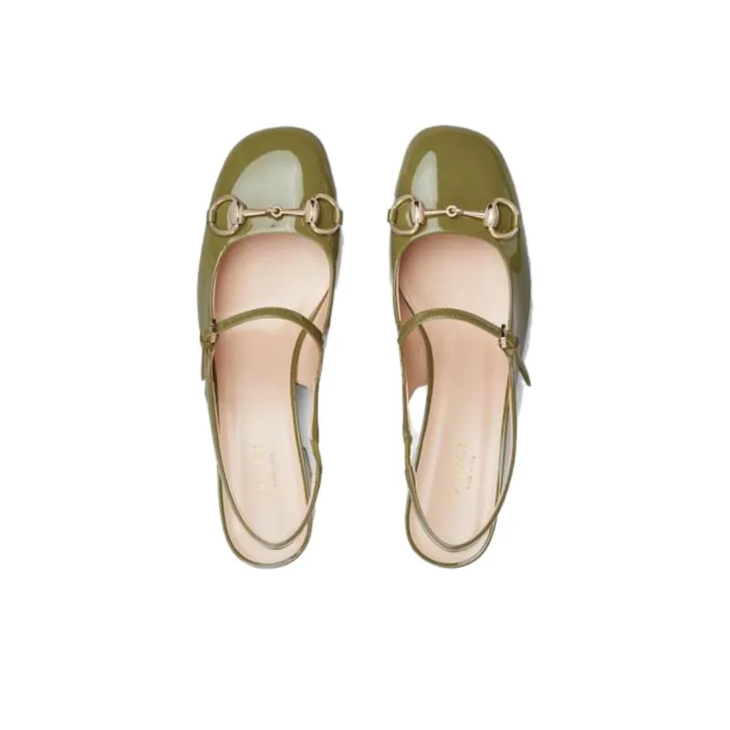GUCCI Horsebit Chunky Heel High Heels 5.3cm Women's Green-3