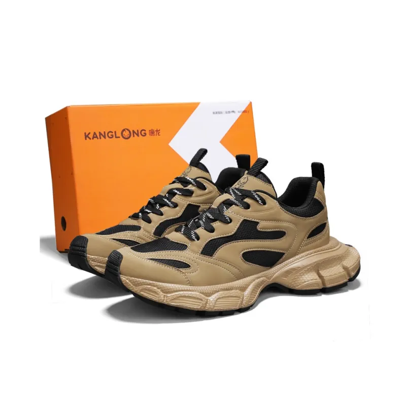 KANGLONG Slip Resistant, Abrasion Resistant, Breathable, Height Increasing Low Top Chunky Sneakers Men's Earth Yellow-0