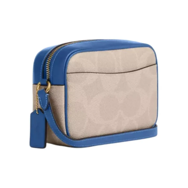 COACH Jamie Canvas Camera Bag, Crossbody Bag, Shoulder Bag Trumpets Women's White & Blue-1
