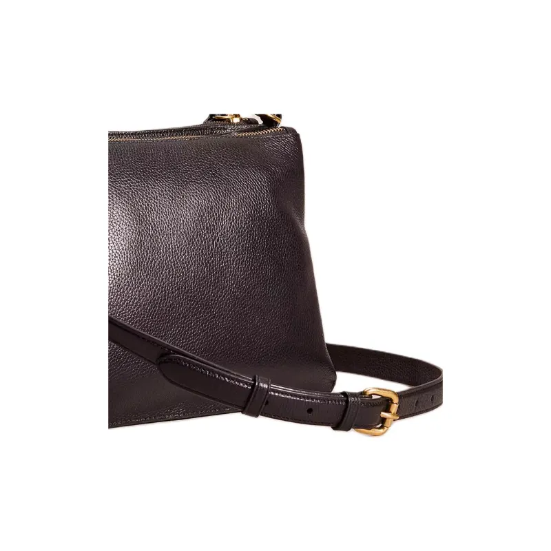 COACH Zip Shoulder Bag Pebbled Leather Portable Crossbody Bag Shoulder Bag Large Size Women's Black-5
