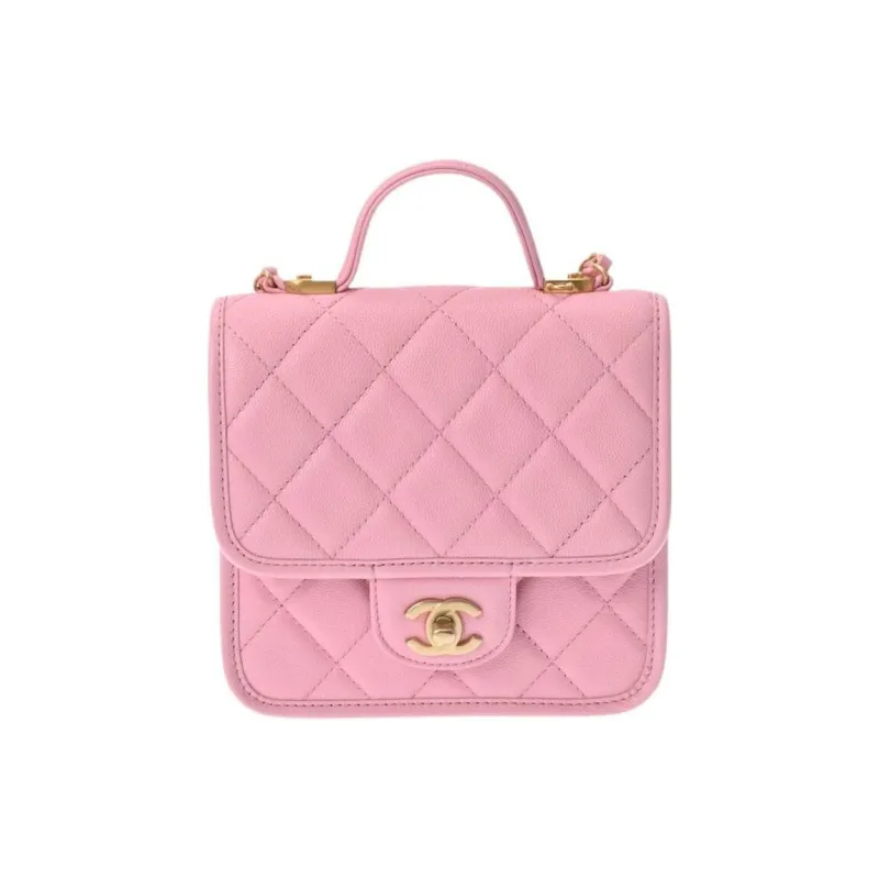 CHANEL 22K Autumn And Winter Cow Leather Tofu Bag, Shoulder Bag, Crossbody Bag, Handbag Women's Coral Pink-0