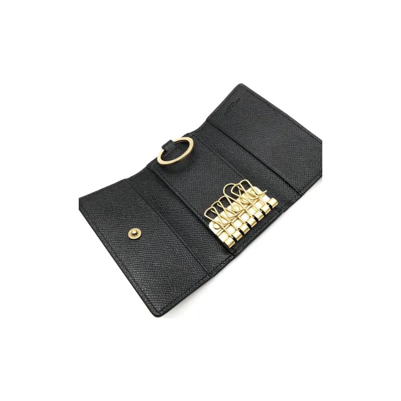 COACH Key Case Cross Grain Leather Key Pouch Unisex Black-3