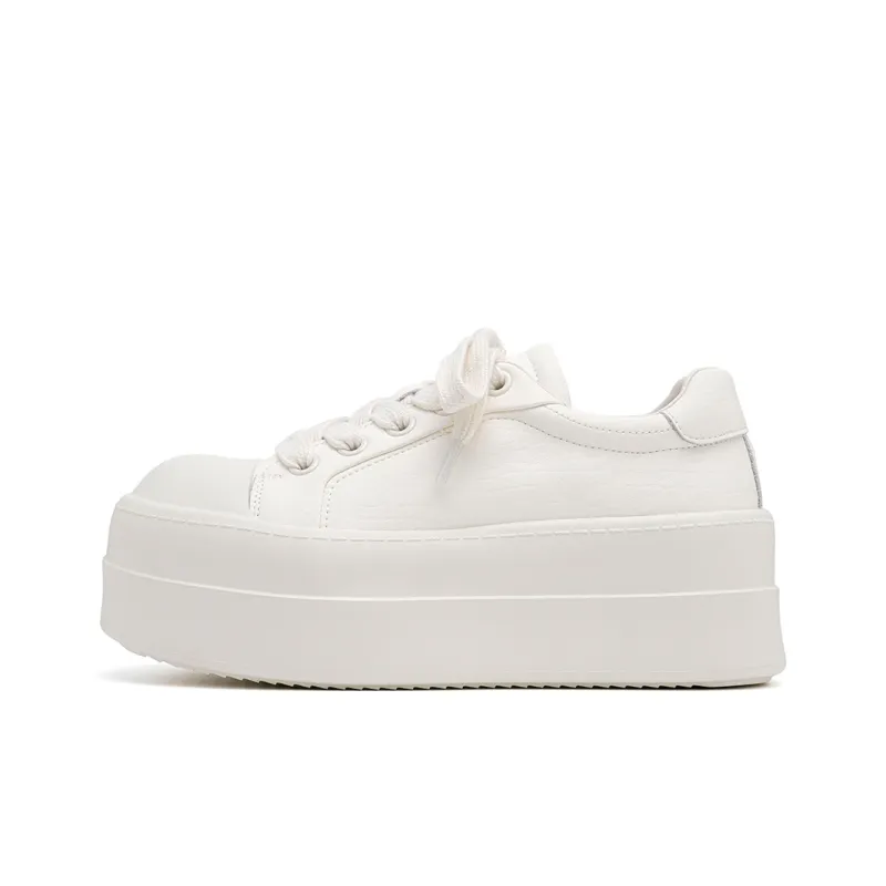 UNCLEWEN White Toast Slip-Resistant Lightweight Height Increasing Low-Top Skateboard Shoes Women's Cloud White-0