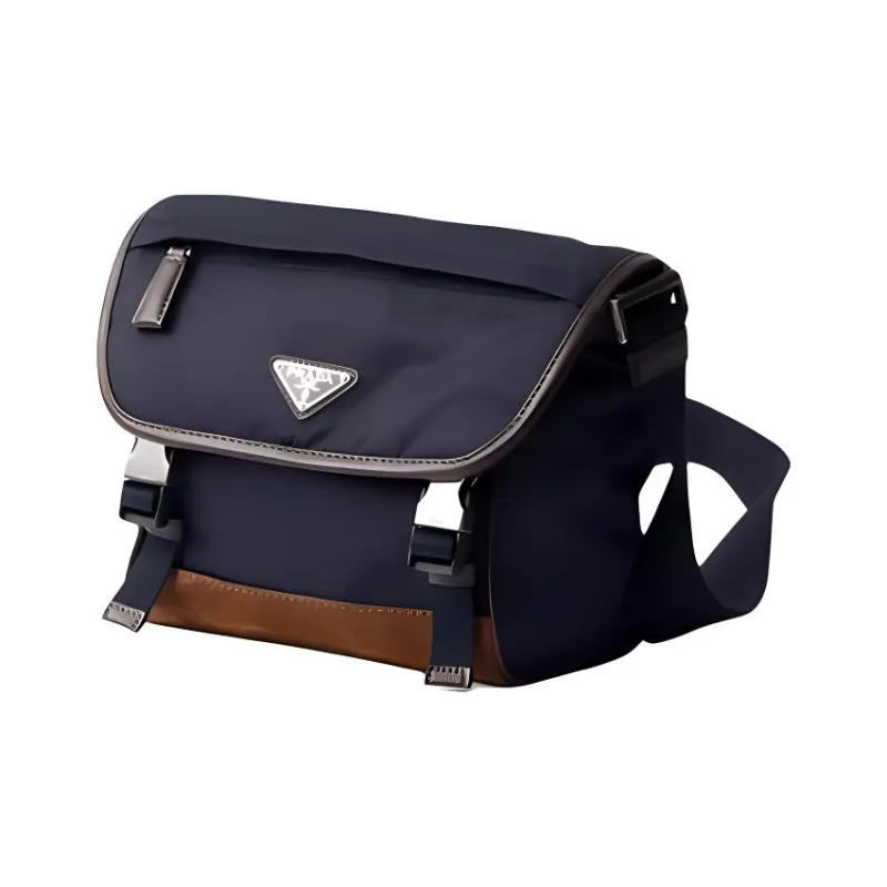 PRADA Recycled Nylon Shoulder Bag Trumpets Men's Blue & Coffee-2