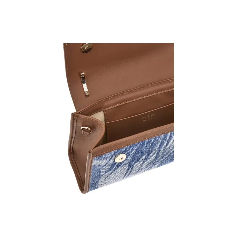 GUESS Polyester Blended Genuine Leather Shoulder Bag Crossbody Bag Handbag Women's Blue Multicolor-3