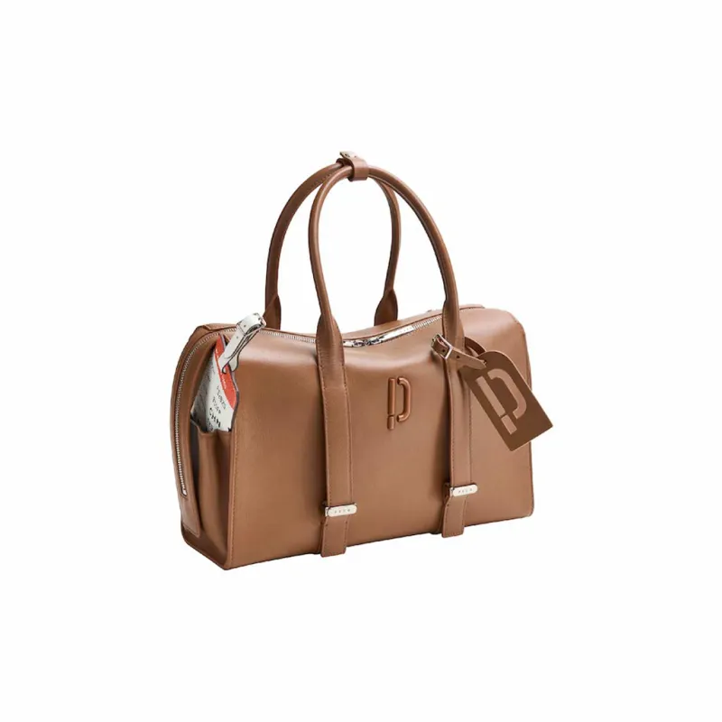 PECO Cow Leather Handbag, Bowling Bag Unisex Black/Brown-9