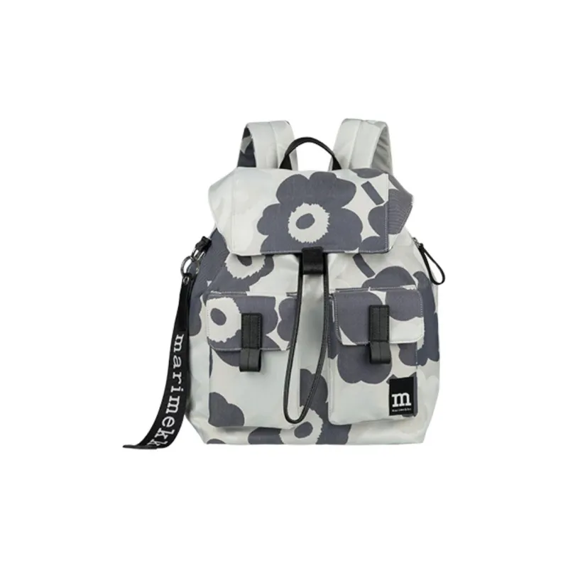 Marimekko Fabric Backpack Large Size Unisex Gray & Dark Blue & Ecru-0